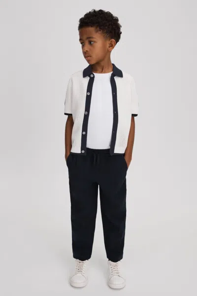 Reiss Misto - Navy/optic White Junior Cotton Blend Open Stitch Shirt, Uk 10-11 Yrs