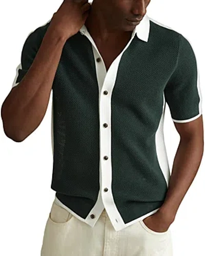 Reiss Misto Short Sleeve Sweater Polo In Green/optic White
