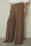 Reiss Mocha Brown Abigail Petite Wide Leg Elasticated Trousers