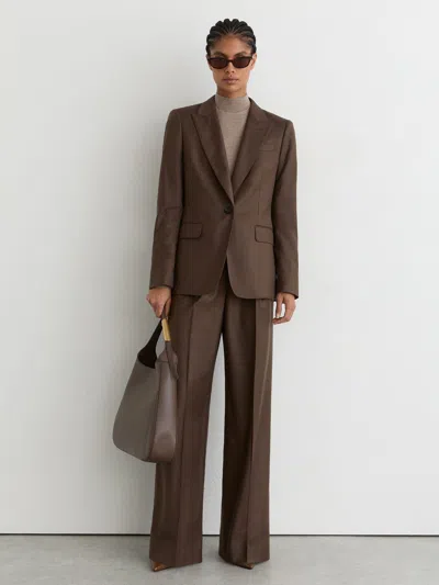 Reiss Mocha Brown Derby Petite Wool-blend Single-breasted Blazer
