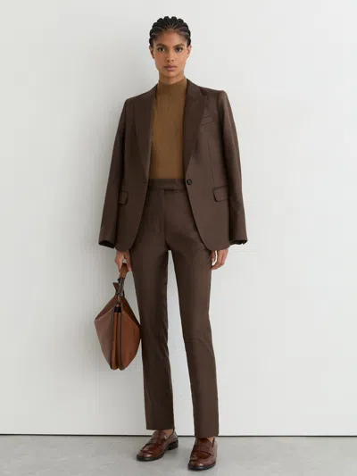 Reiss Mocha Brown Derby Petite Wool-blend Slim-leg Trousers