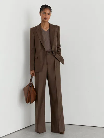 Reiss Mocha Brown Derby Petite Wool-blend Wide-leg Drawstring Trousers In Multi