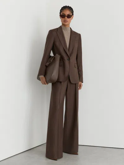 Reiss Mocha Brown Derby Wool-blend Single-breasted Blazer