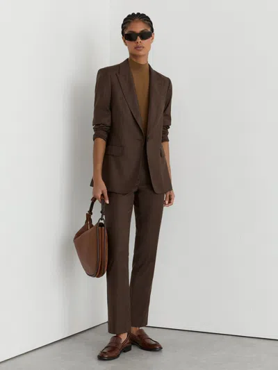 Reiss Mocha Brown Derby Wool-blend Slim-leg Trousers