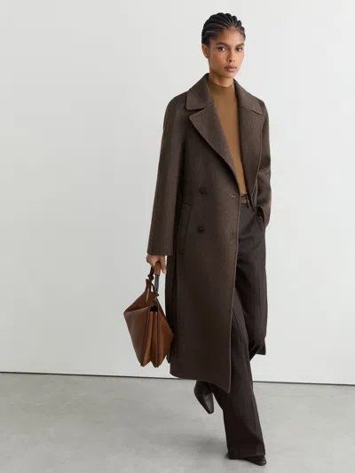 Reiss Mocha Brown Double-breasted Blind-seam Coat Wool-blend With Cashmere