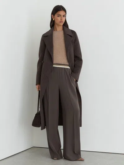 Reiss Mocha Brown Elasticated-waist Wide-leg Trousers