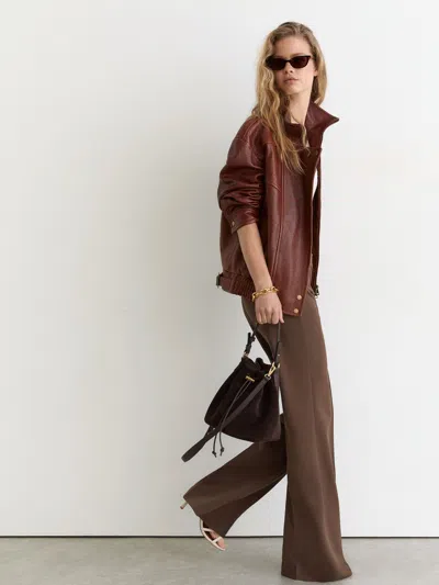 Reiss Chocolate Brown High Rise Flared Trousers