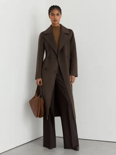 Reiss Mocha Brown Petite Double-breasted Blind-seam Coat Wool-blend With Cashmere