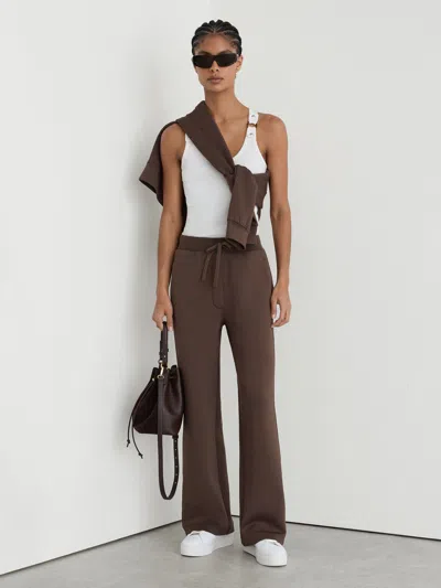 Reiss Mocha Brown Petite Premium Interlock Wide-leg Joggers