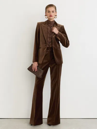 Reiss Mocha Brown Petite Velvet Flared Tuxedo Trousers In Multi