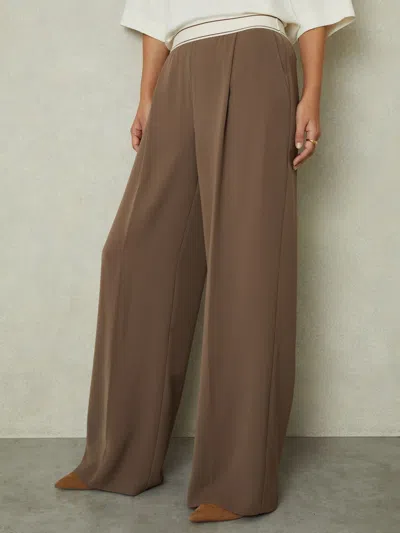 Reiss Mocha Brown Petite Wide Leg Elasticated Trousers