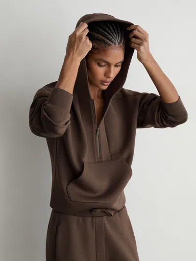 Reiss Mocha Brown Premium Interlock Half-zip Hoodie