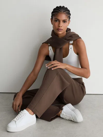 Reiss Mocha Brown Premium Interlock Wide-leg Joggers