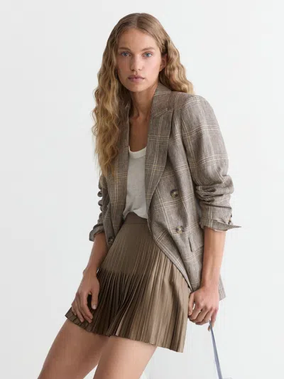 Reiss Womens Mocha Brown Sadie Pleated Satin Mini Skirt