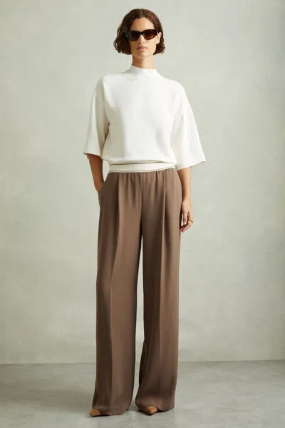 Reiss Petite Abigail Pull On Wide Leg Pants In Mocha Brown