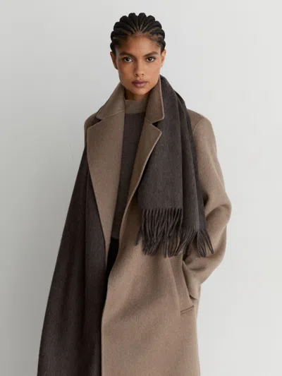 Reiss Mocha Brown Wool And Cashmere Scarf