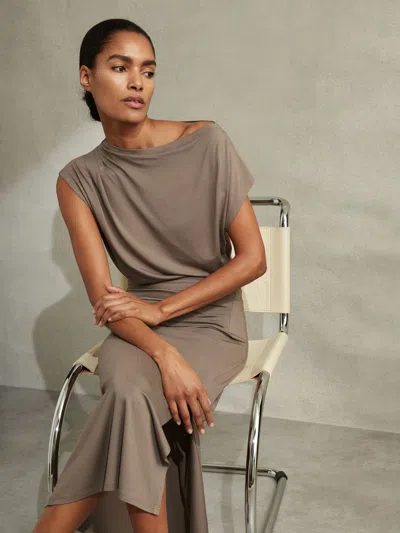 Reiss Mocha Ruched Jersey Midi Dress