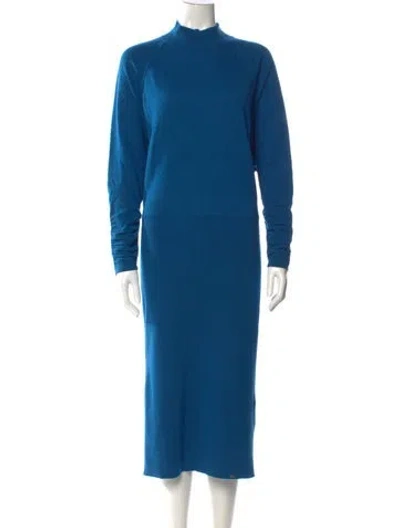 Pre-owned Reiss Mock Neck Long Dress In Blue
