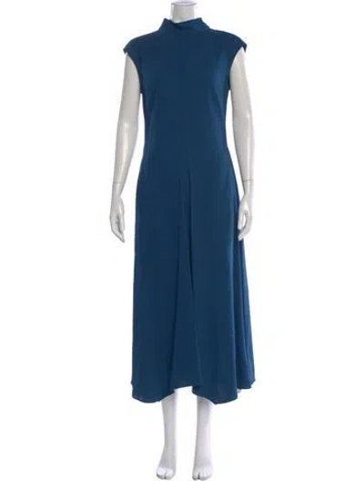 Pre-owned Reiss Mock Neck Long Dress In Blue