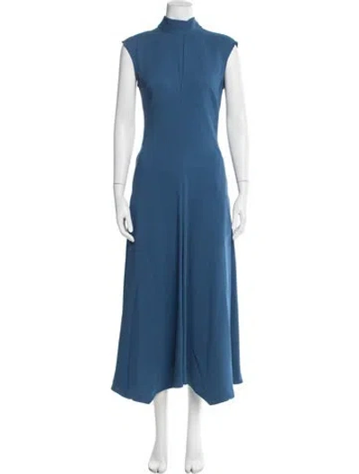 Pre-owned Reiss Mock Neck Long Dress In Blue