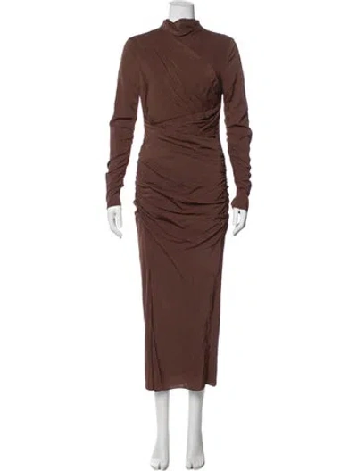 Pre-owned Reiss Mock Neck Long Dress In Brown