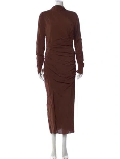 Pre-owned Reiss Mock Neck Long Dress In Brown