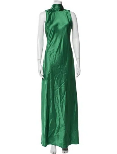 Pre-owned Reiss Mock Neck Long Dress In Green