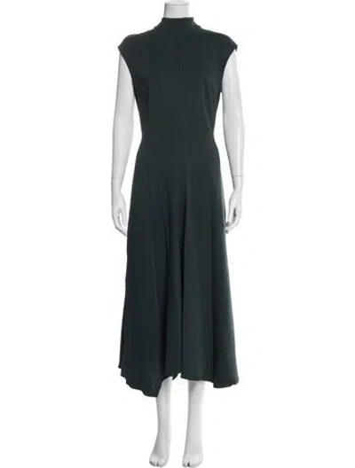 Pre-owned Reiss Mock Neck Midi Length Dress In Blue
