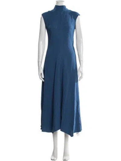Pre-owned Reiss Mock Neck Midi Length Dress In Blue