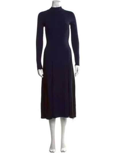 Pre-owned Reiss Mock Neck Midi Length Dress In Blue