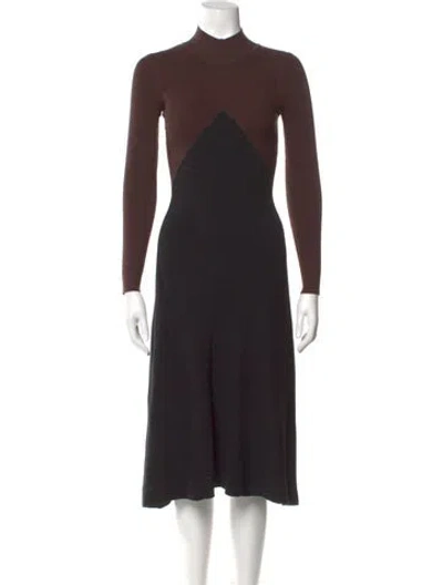Pre-owned Reiss Mock Neck Midi Length Dress In Brown