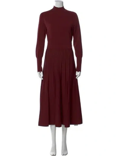 Pre-owned Reiss Mock Neck Midi Length Dress In Burgundy