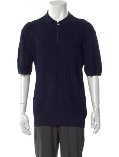 Pre-owned Reiss Mock Neck Short Sleeve Polo Sweater W/ Tags In Blue
