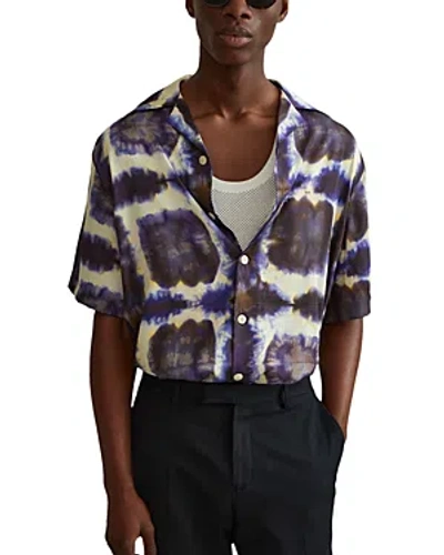 Reiss Molino Short Sleeve Tie Dyed Cuban Collar Shirt In Purple/multi