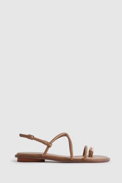 Reiss Molly - Nude Strappy Leather Sandals With Toe Ring, 6 In Gold