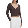 Reiss Burgundy Ribbed Open Collar Top In Burgundy