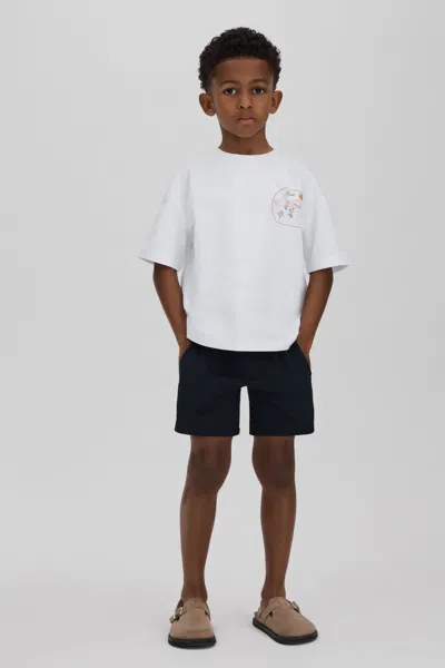 Reiss Monte - Optic White/orange Junior Cotton Crew Neck Motif T-shirt, Age 5-6 Years