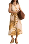 Reiss Morgan Frond Print Tie Belt Sleeveless Midi Shirtdress In Neutral