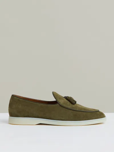 Reiss Moss Green Suede Tassel Loafers