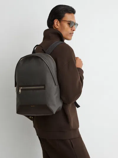 Reiss Moss Green Woven Zipped Backpack