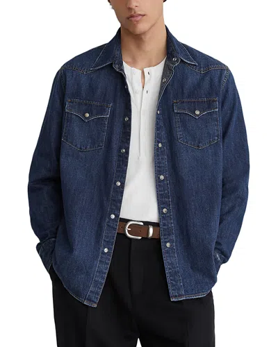 Reiss Mens Mountain Regular-fit Cotton And Linen-blend Denim Shirt Indigo Blue