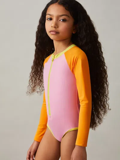 Reiss Multi Sally 4-9 Yrs Colour-block Long-sleeve Swimsuit