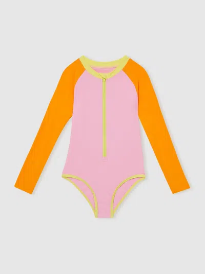 Reiss Multi Colour-block Long-sleeve Swimsuit