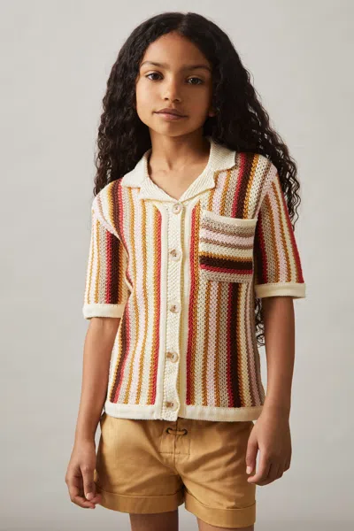 Reiss Multi Cotton Striped Crochet Shirt