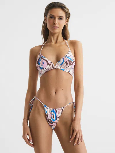 Reiss Multi Jamila Tie Side Printed Bikini Bottoms In Blue