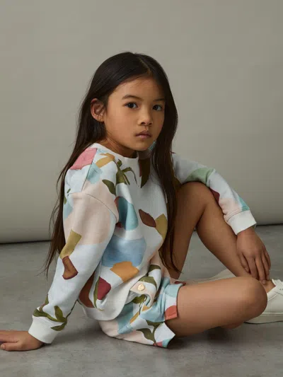 Reiss Multi Jessie 9-13 Yrs Abstract-print Sweatshirt And Shorts Set