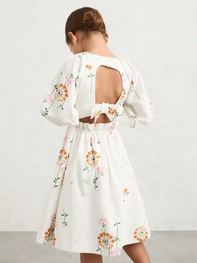 Reiss Babies'  Multi Print Mae 9-13 Yrs Floral-print Tie-back Midi Dress
