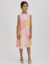 Reiss Multi Senior Pleated Ruffle Dress In Pink