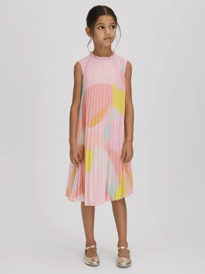Reiss Multi Senior Pleated Ruffle Dress In Pink