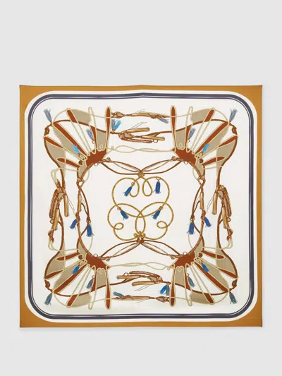 Reiss Multi Silk Printed Scarf In Orange